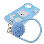 Fluffy Puppy Phone Case with Matching Wrist Strap Charm for iPhone 15