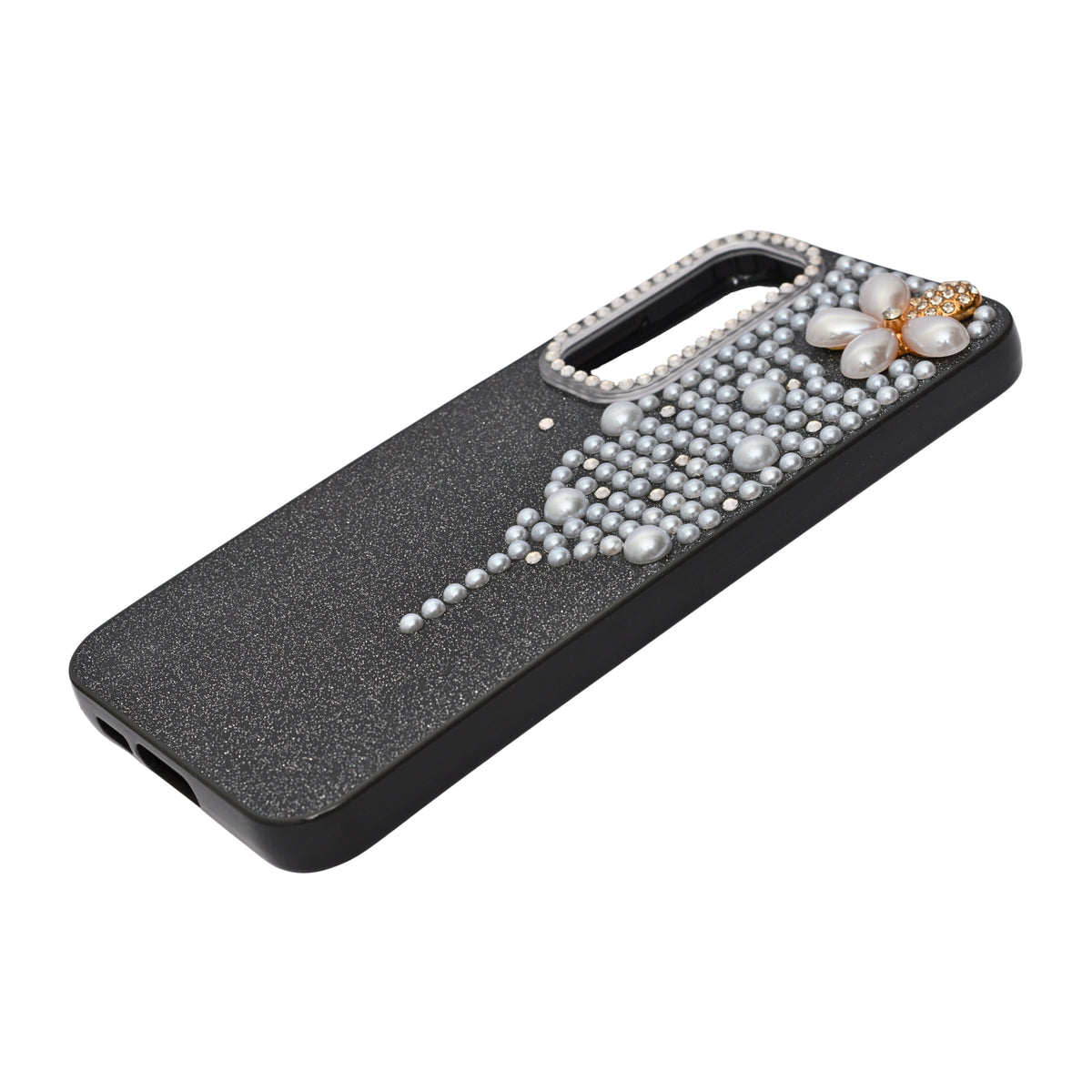 Luxury Glitter Finish with 3D Pearl Flower Design Phone Case for Samsung S23fe