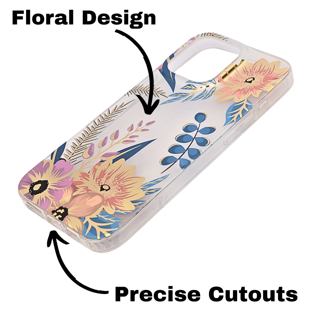 Vibrant Transparent Floral Pattern Phone Case for iPhone 16 Pro Max