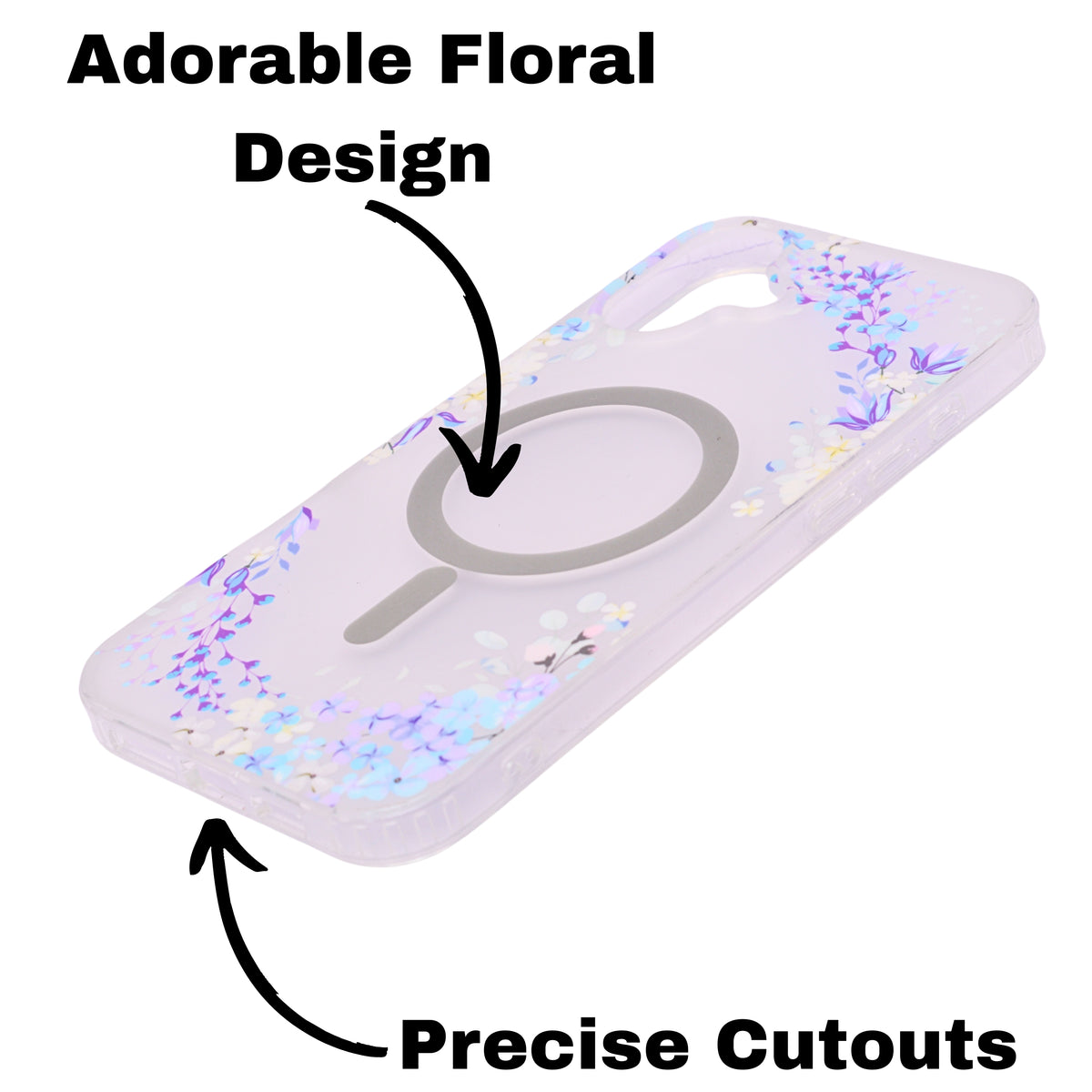 Transparent Floral MagSafe Compatible Phone Case for iPhone 16 Plus