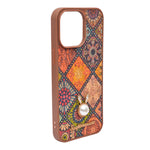 Bohemian Ethnic Print Cork Texture with Pearl Detail Phone Case for iPhone 14 Pro Max
