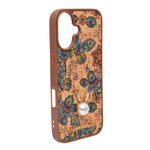 Bohemian Ethnic Print Cork Texture with Pearl Detail Phone Case for iPhone 16