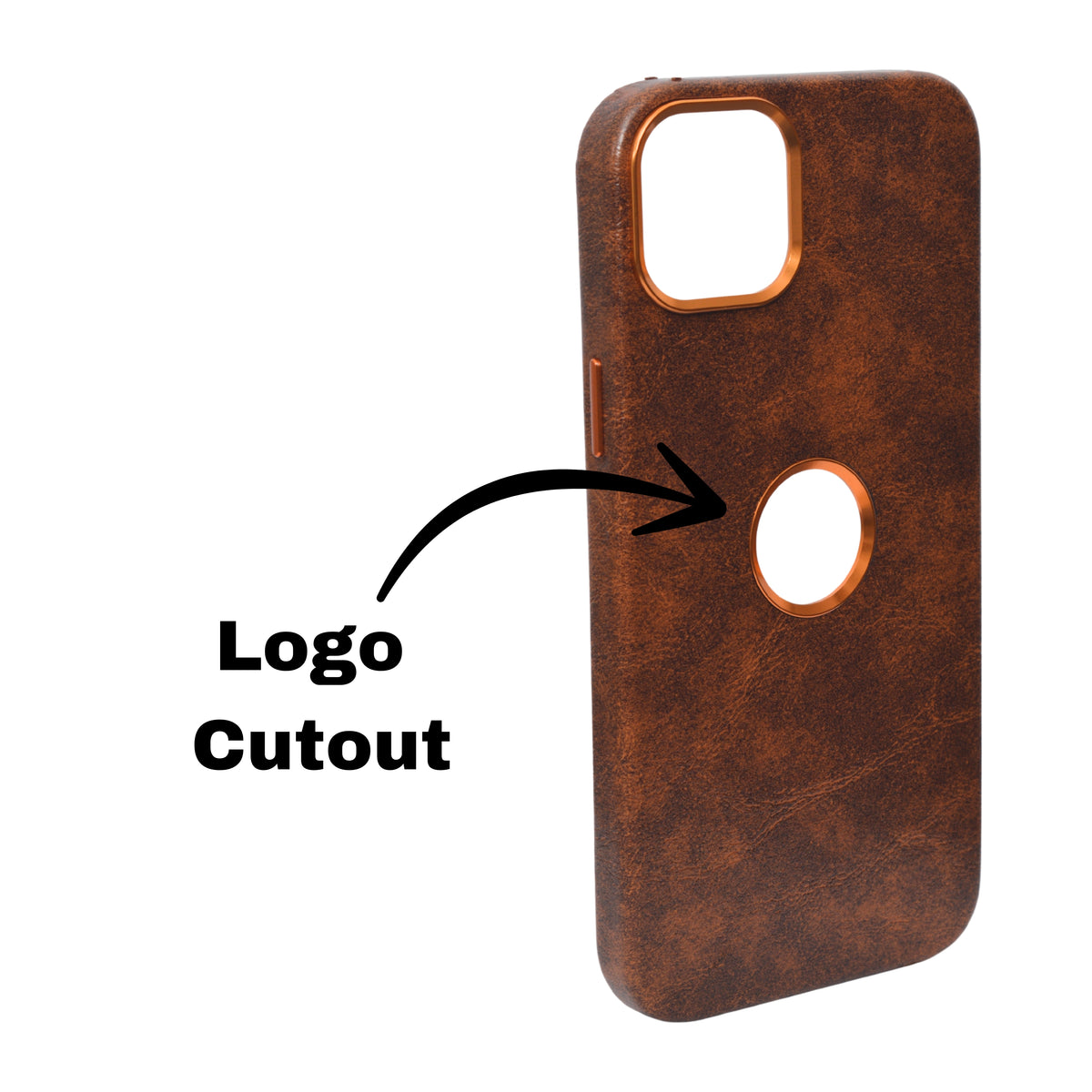 Premium Leather Finish with Metallic Logo Ring Cutout Phone Case for iPhone 14Plus/15Plus