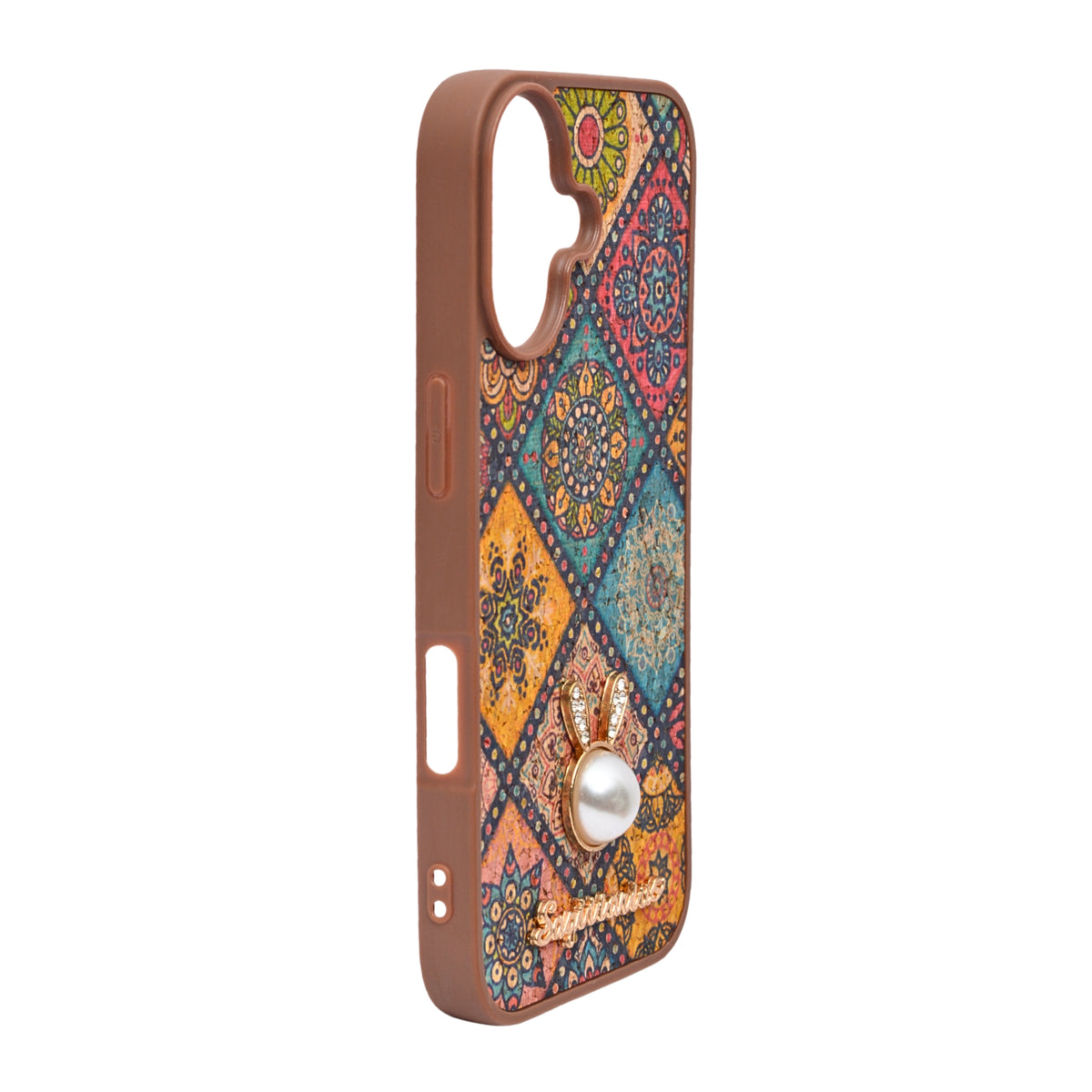 Bohemian Ethnic Print Cork Texture with Pearl Detail Phone Case for iPhone 17