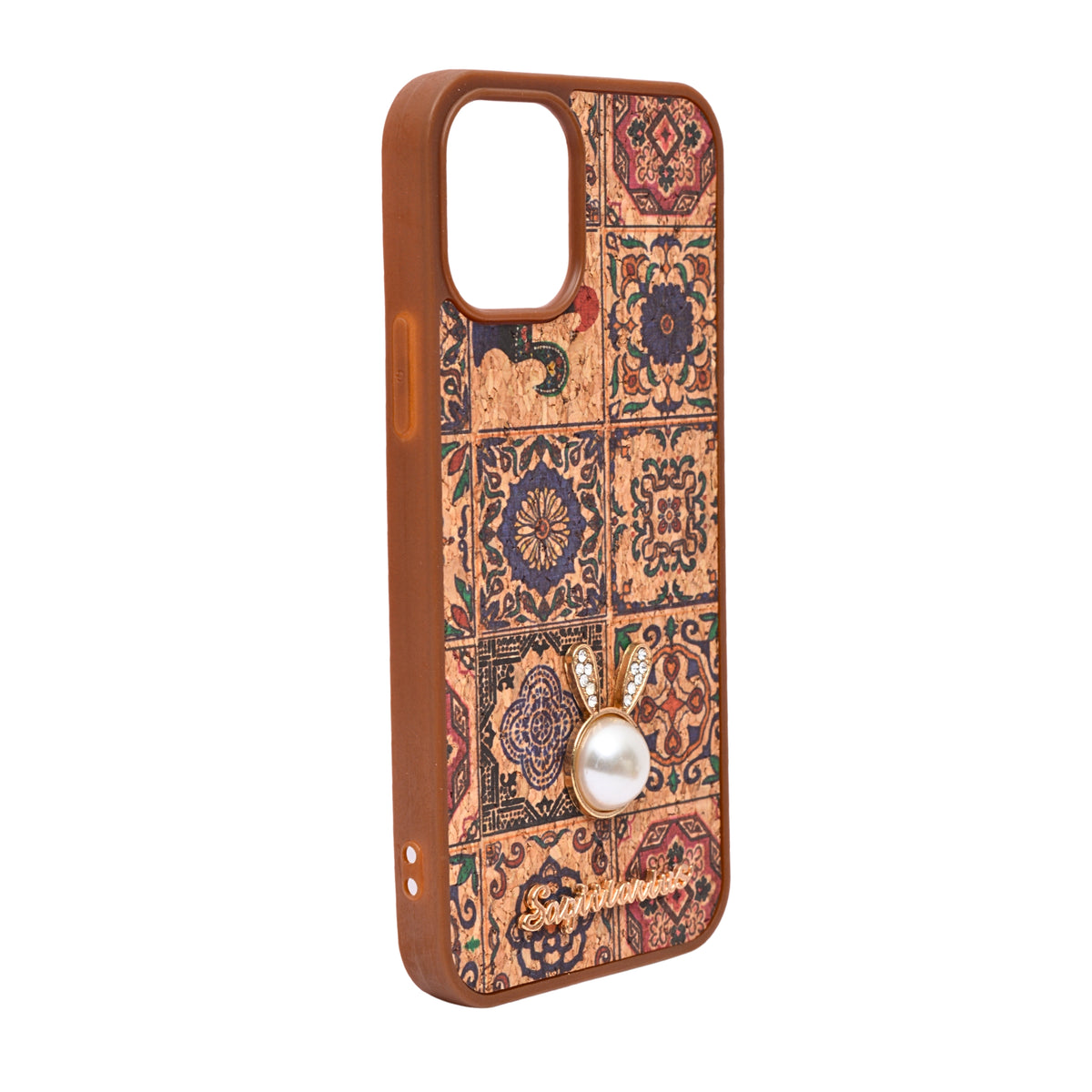 Bohemian Ethnic Print Cork Texture with Pearl Detail Phone Case for iPhone 12 / 12 Pro