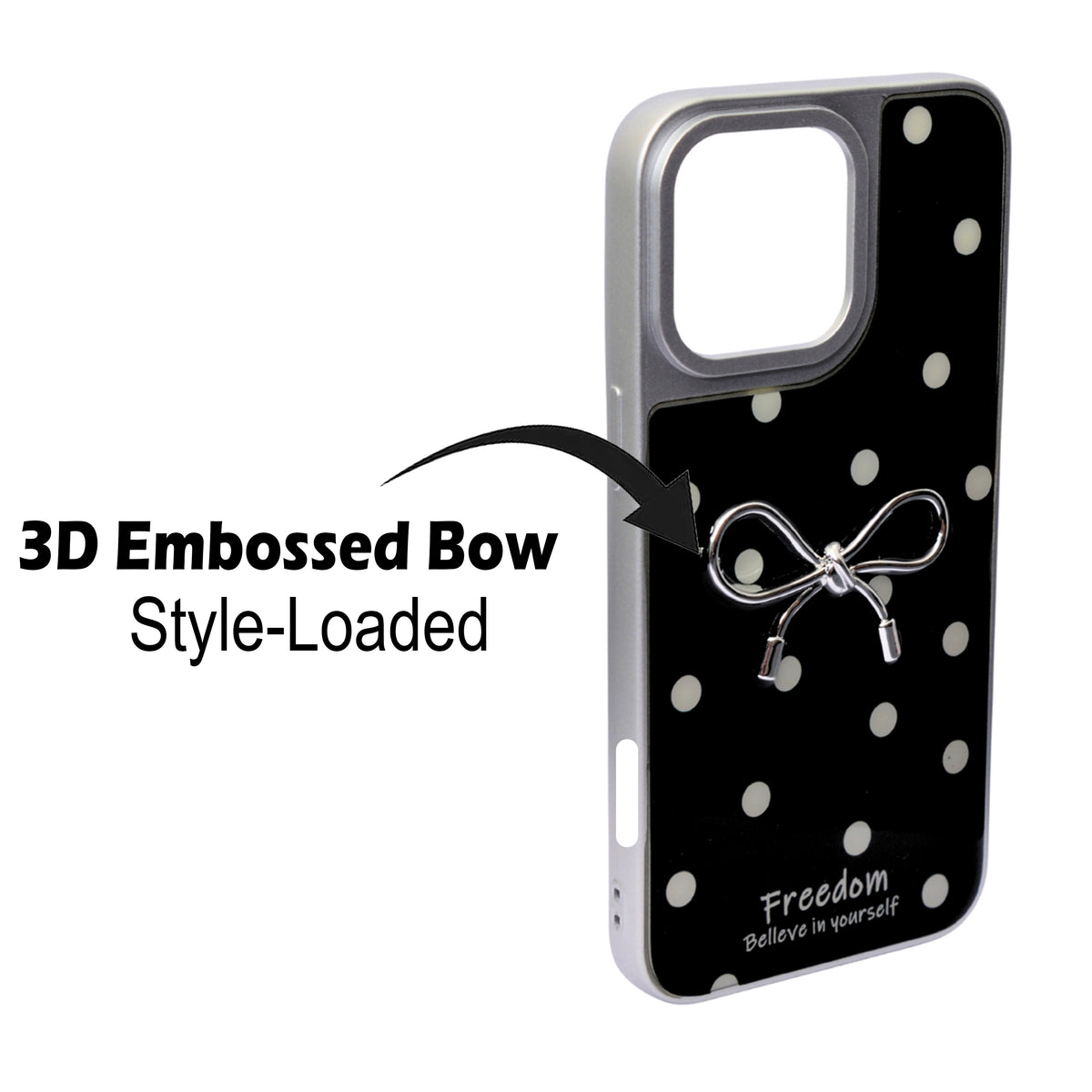 Stylish Polka Dot Bow Phone Case For iPhone 16 Pro Max
