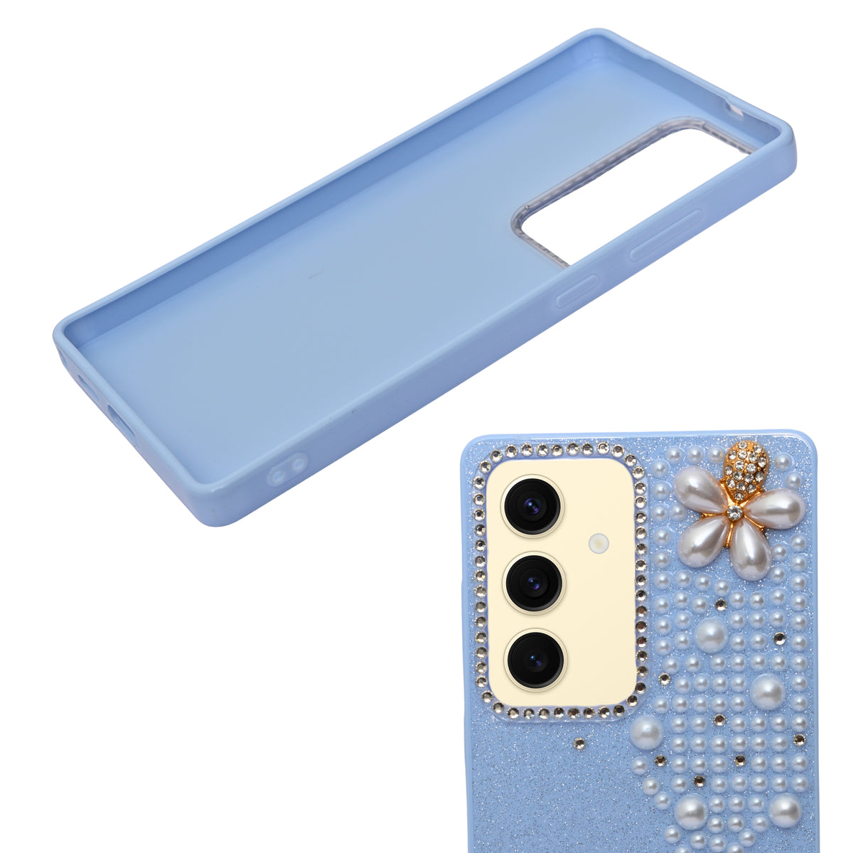 Luxury Glitter Finish with 3D Pearl Flower Design Phone Case for Samsung S24 / S25