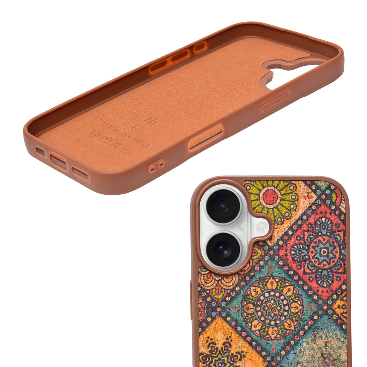 Bohemian Ethnic Print Cork Texture with Pearl Detail Phone Case for iPhone 17
