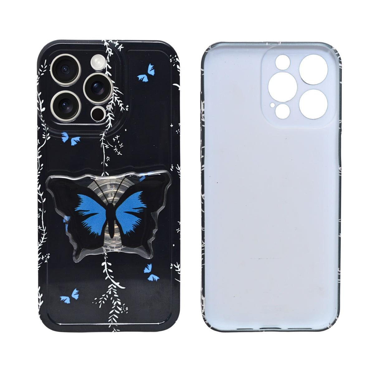 Blue Butterfly Aesthetic Phone Case with Holder for iPhone 14 Pro Max
