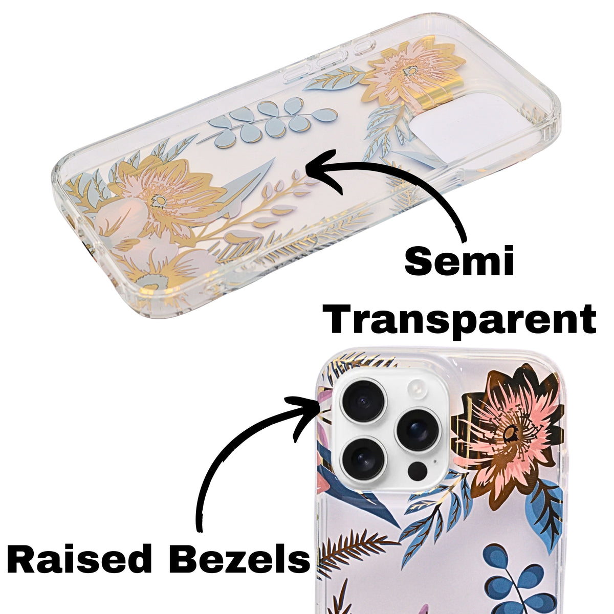 Vibrant Transparent Floral Pattern Phone Case for iPhone 16 Pro Max
