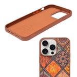 Bohemian Ethnic Print Cork Texture with Pearl Detail Phone Case for iPhone 14 Pro Max
