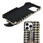 Dior Inspired Houndstooth Pattern with Adjustable Belt Buckle Holder Phone Case for iPhone 15 Pro Max
