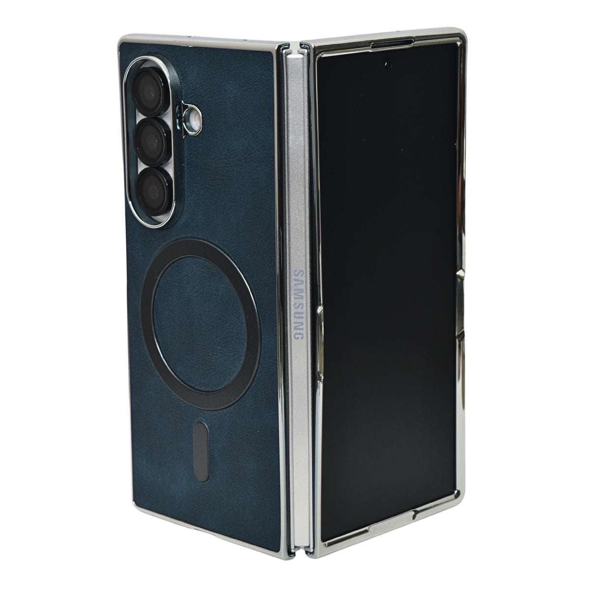 MagSafe Compatible Leather Case for Samsung Galaxy Z Fold 7 – Sleek Magnetic With Side Chrome Back Cover