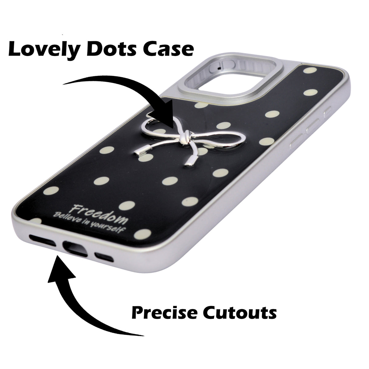 Stylish Polka Dot Bow Phone Case For iPhone 16 Pro Max