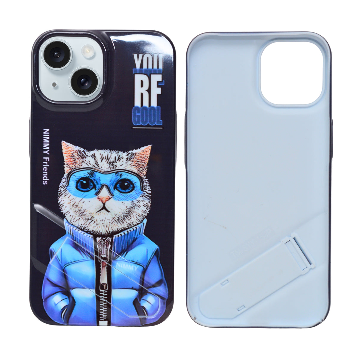 Cool Cat Design Soft Phone Case with Kickstand for iPhone 15