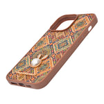 Bohemian Ethnic Print Cork Texture with Pearl Detail Phone Case for iPhone 14 Pro Max