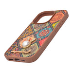 Bohemian Ethnic Print Cork Texture with Pearl Detail Phone Case for iPhone 15 Pro