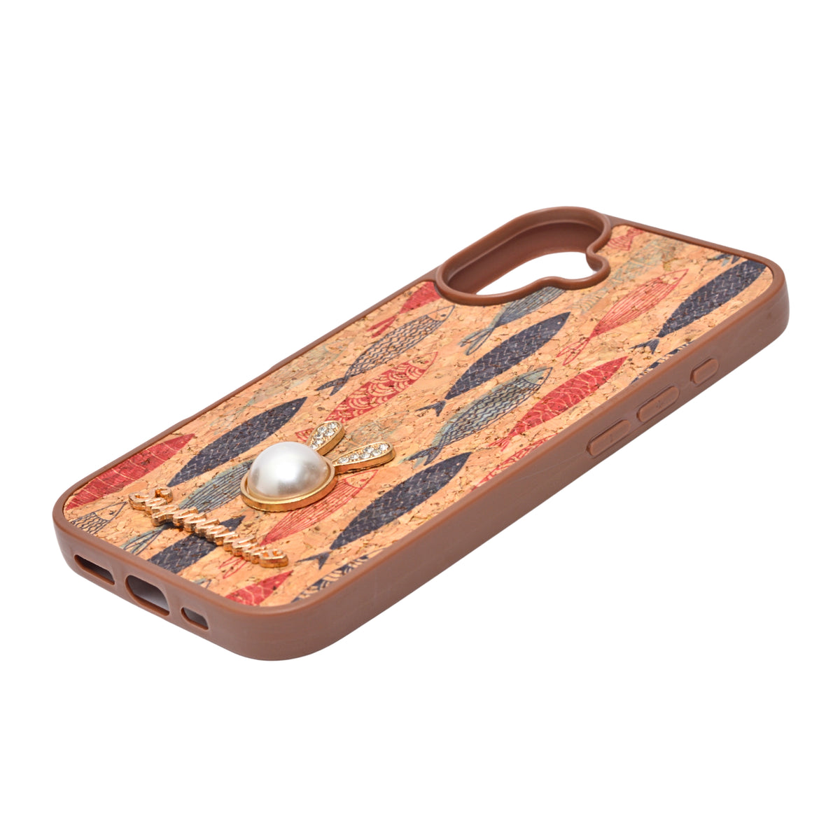 Bohemian Ethnic Print Cork Texture with Pearl Detail Phone Case for iPhone 16