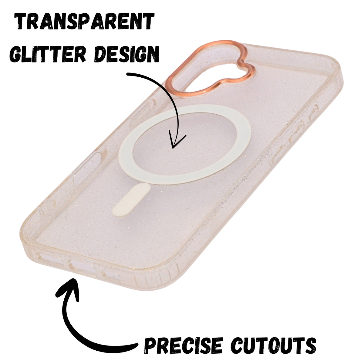 Transparent Glitter MagSafe Compatible Phone Case for iPhone 16