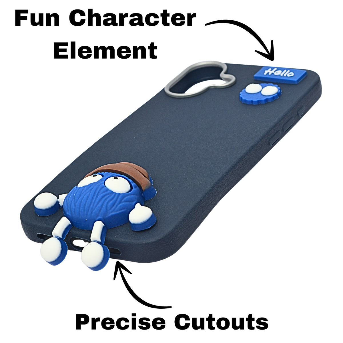 Hello Teddy Cap 3D Cartoon Phone Case For iPhone 16 Plus