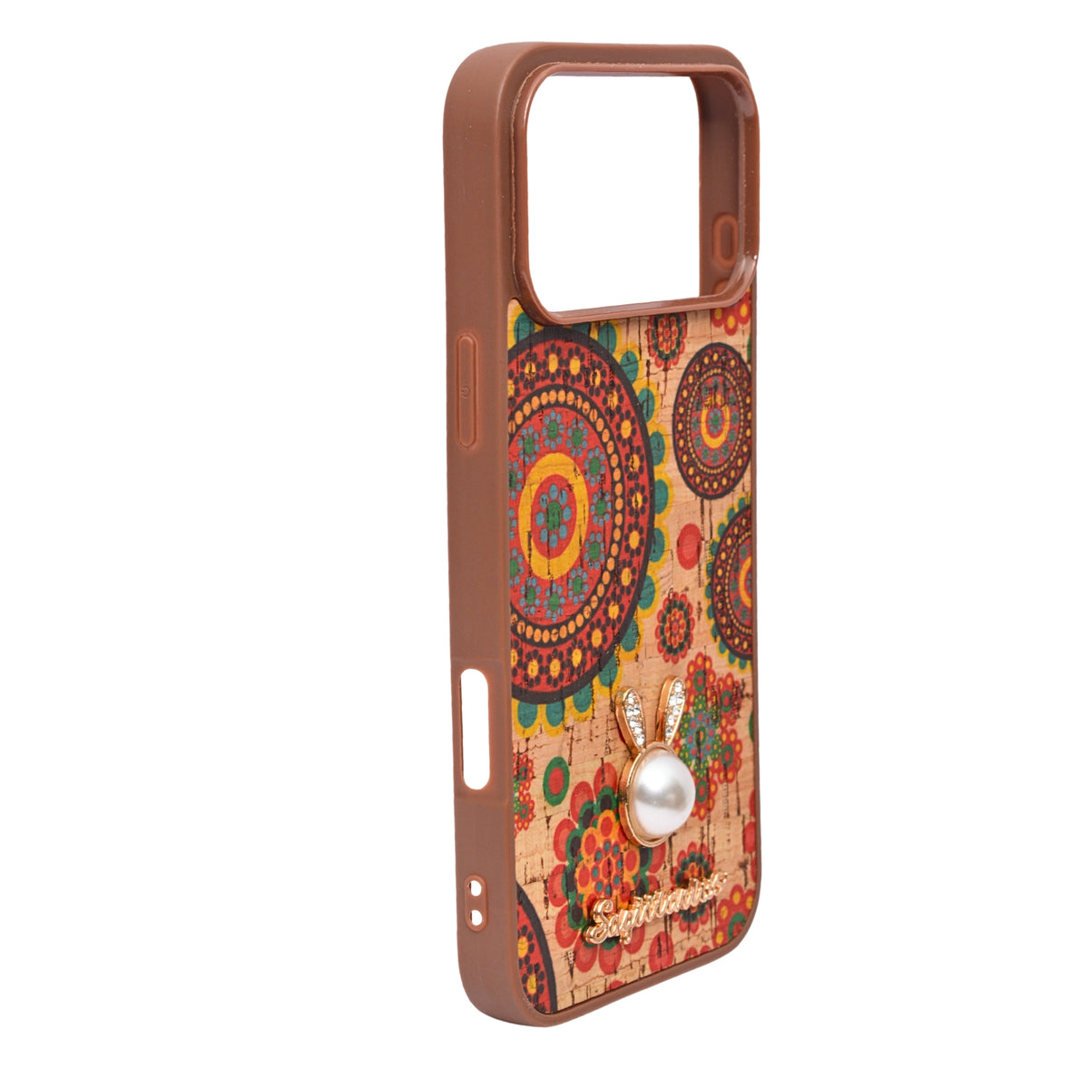 Bohemian Ethnic Print Cork Texture with Pearl Detail Phone Case for iPhone 17 Pro Max