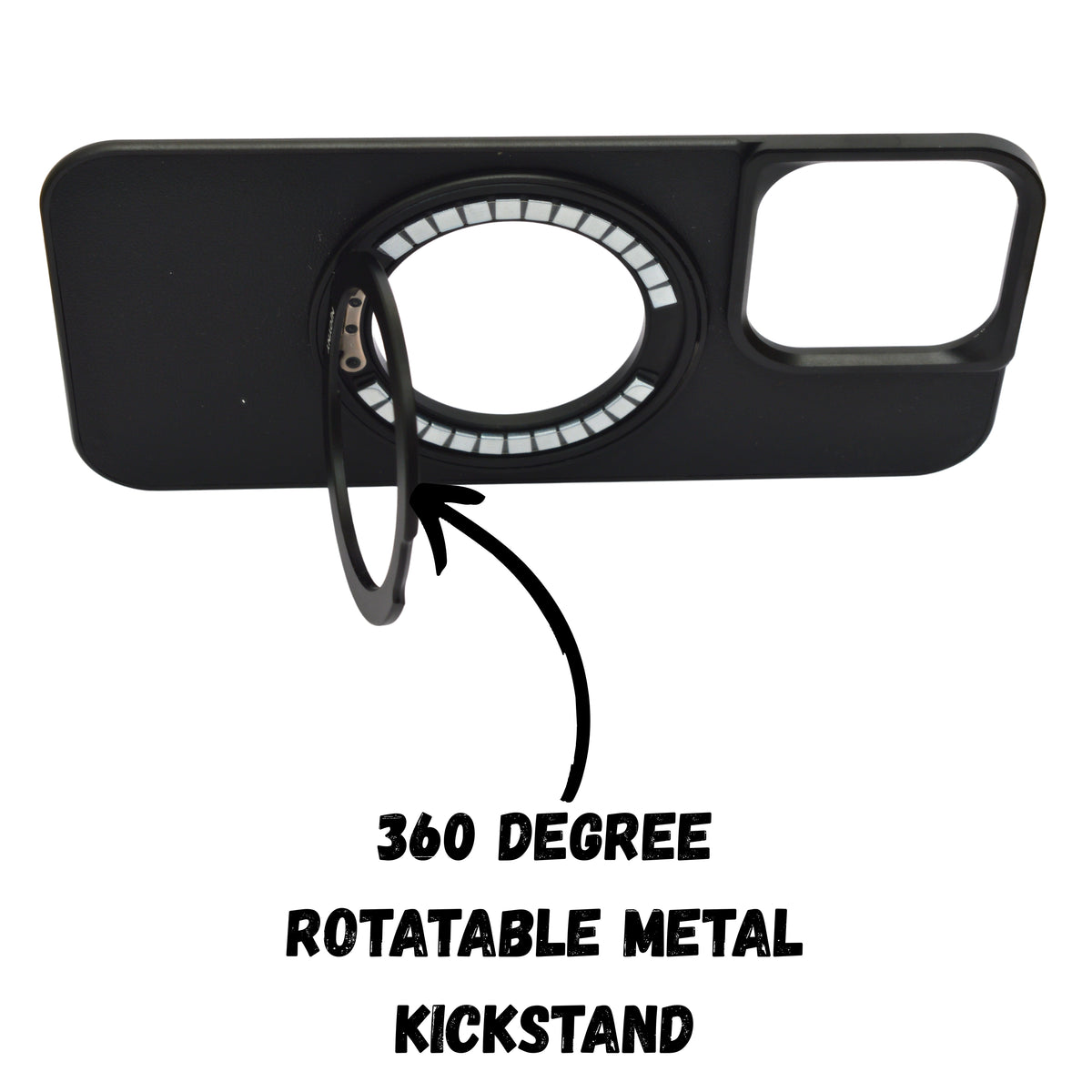 Metallic Camera Protector Frame with 360° Rotatable Kickstand Phone Case for iPhone 16 Pro Max
