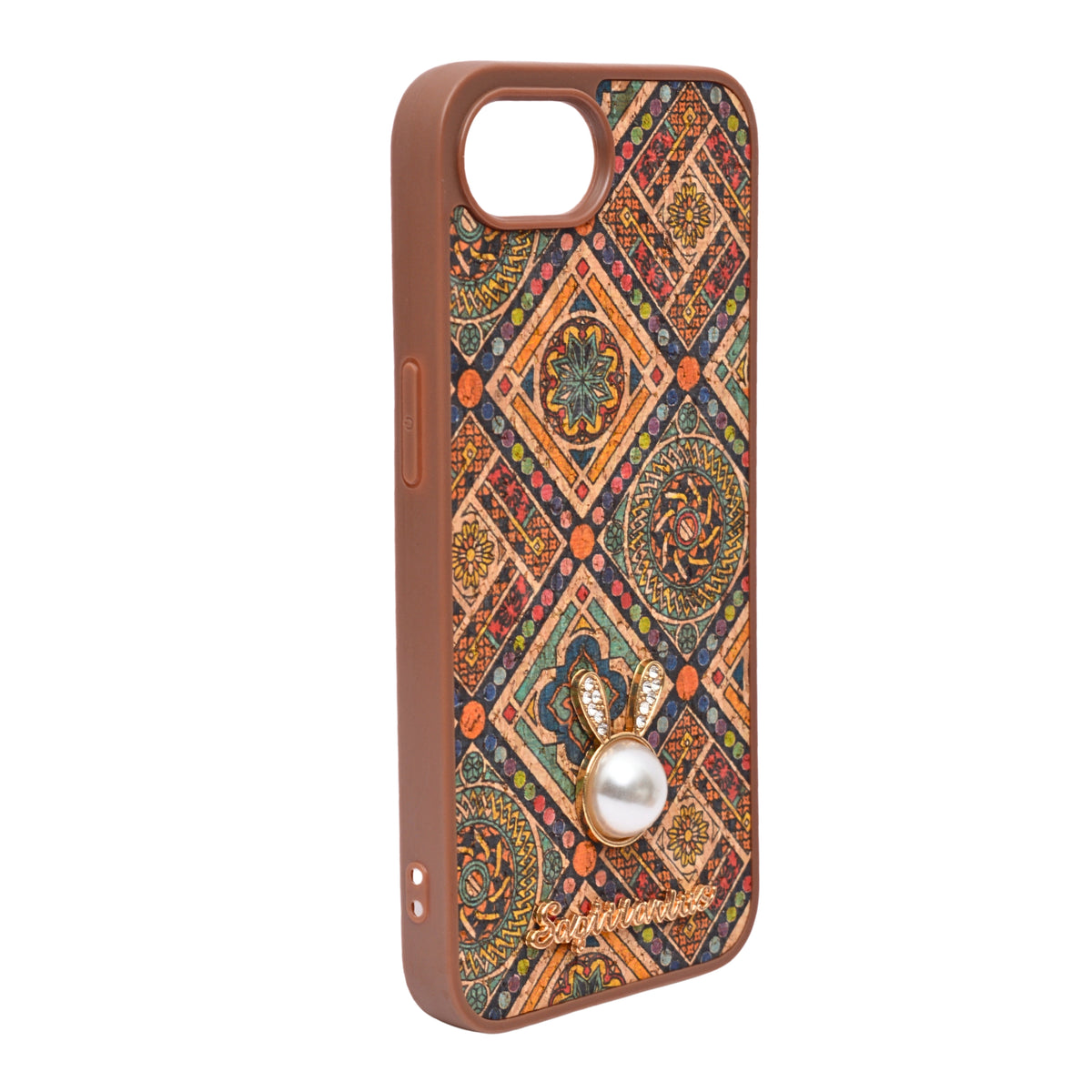 Bohemian Ethnic Print Cork Texture with Pearl Detail Phone Case for iPhone 16e