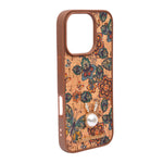 Bohemian Ethnic Print Cork Texture with Pearl Detail Phone Case for iPhone 16 Pro