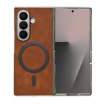 MagSafe Compatible Leather Case for Samsung Galaxy Z Fold 7 – Sleek Magnetic With Side Chrome Back Cover