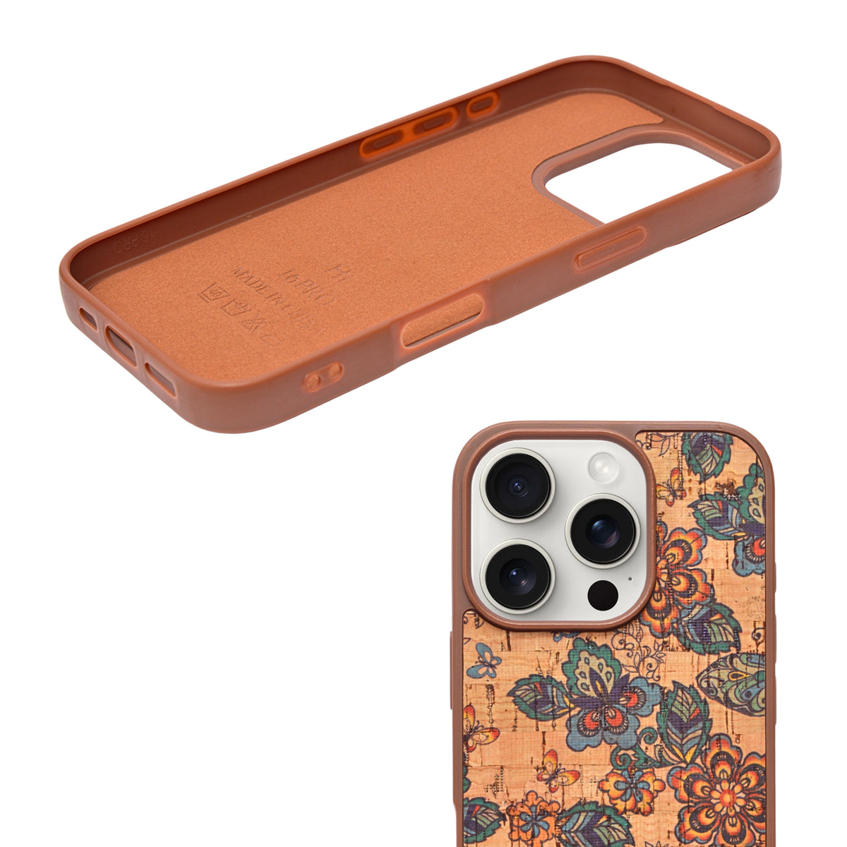 Bohemian Ethnic Print Cork Texture with Pearl Detail Phone Case for iPhone 16 Pro