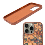 Bohemian Ethnic Print Cork Texture with Pearl Detail Phone Case for iPhone 15 Pro Max