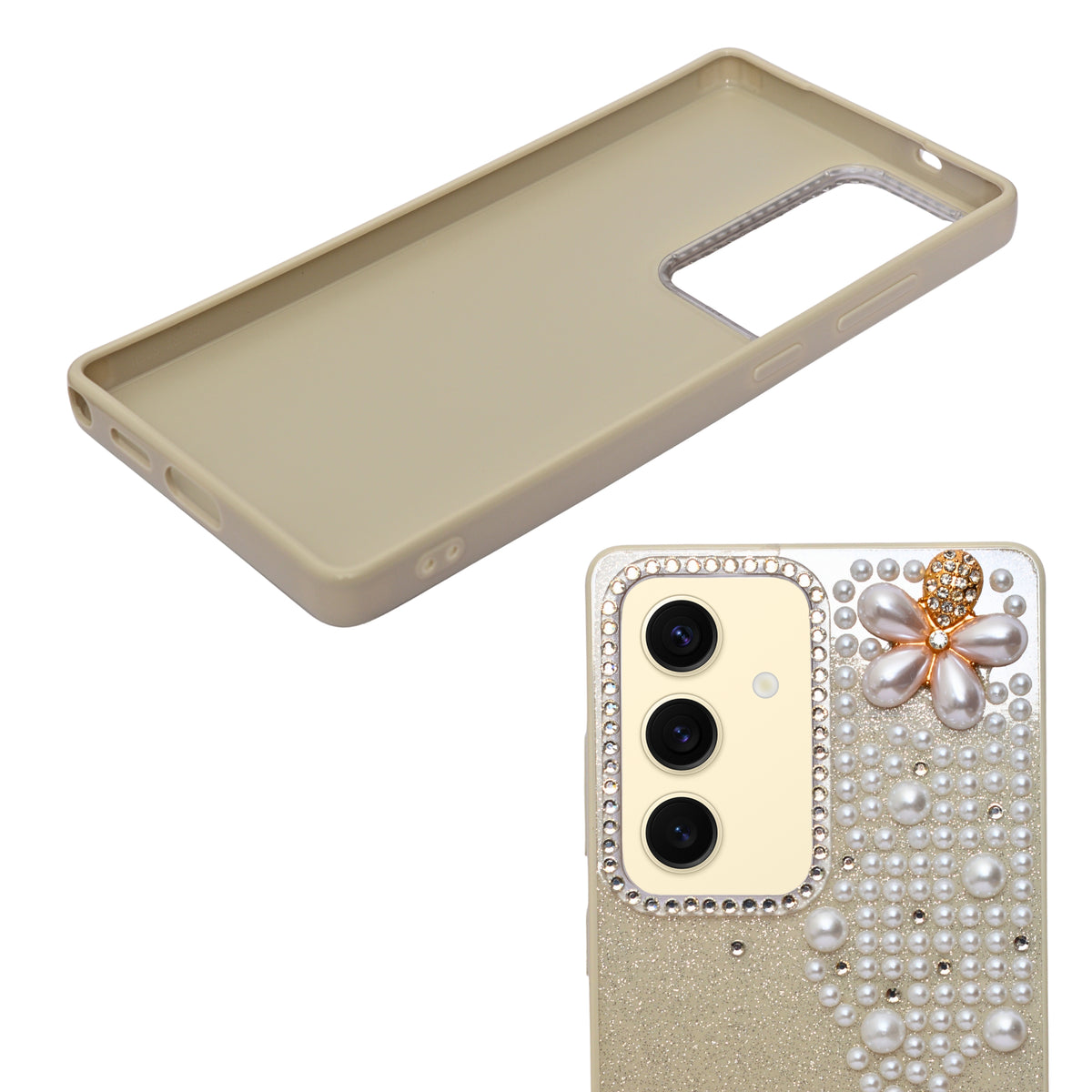 Luxury Glitter Finish with 3D Pearl Flower Design Phone Case for Samsung S24 / S25
