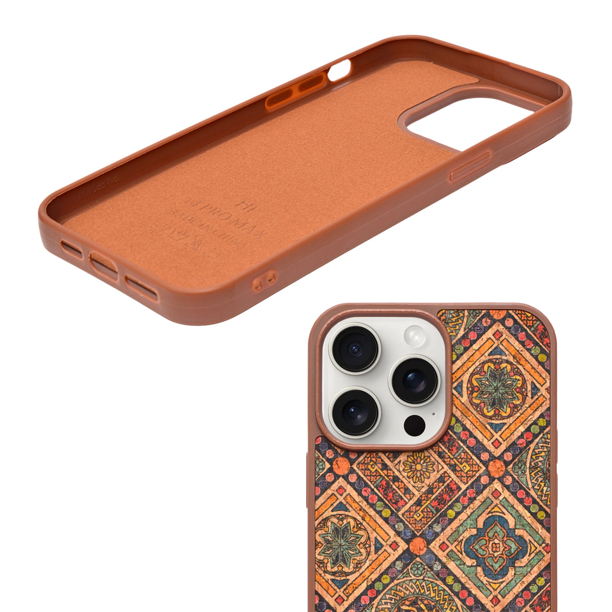 Bohemian Ethnic Print Cork Texture with Pearl Detail Phone Case for iPhone 14 Pro Max
