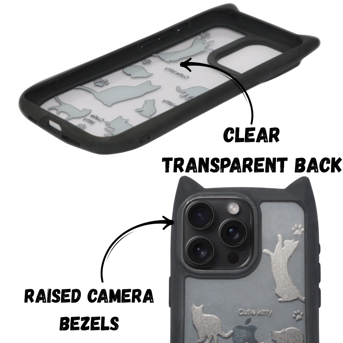 Cute Cartoon Phone Case with Cat Ears For iPhone 15 Pro