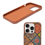 Bohemian Ethnic Print Cork Texture with Pearl Detail Phone Case for iPhone 15 Pro