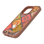 Bohemian Ethnic Print Cork Texture with Pearl Detail Phone Case for iPhone 15 Pro