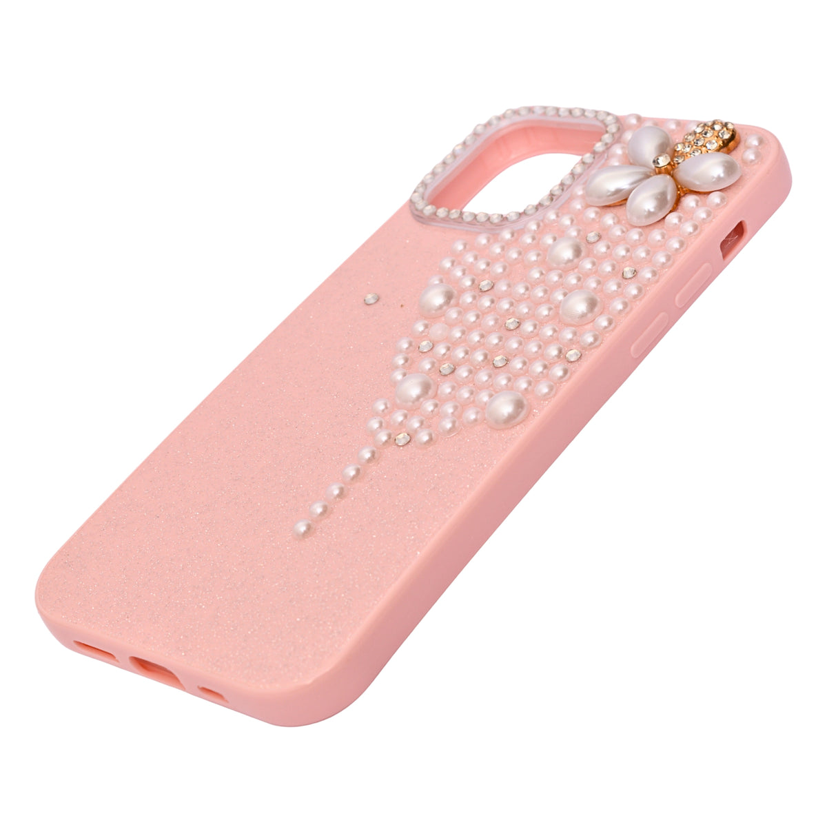 Luxury Glitter Finish with 3D Pearl Flower Design Phone Case for iPhone 12 / 12 Pro