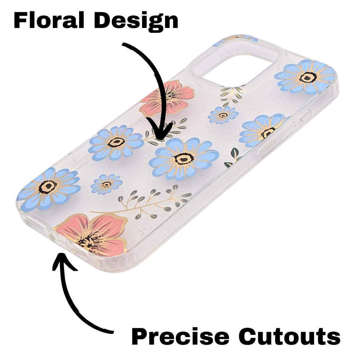 Vibrant Transparent Floral Pattern Phone Case for iPhone 16 Pro Max