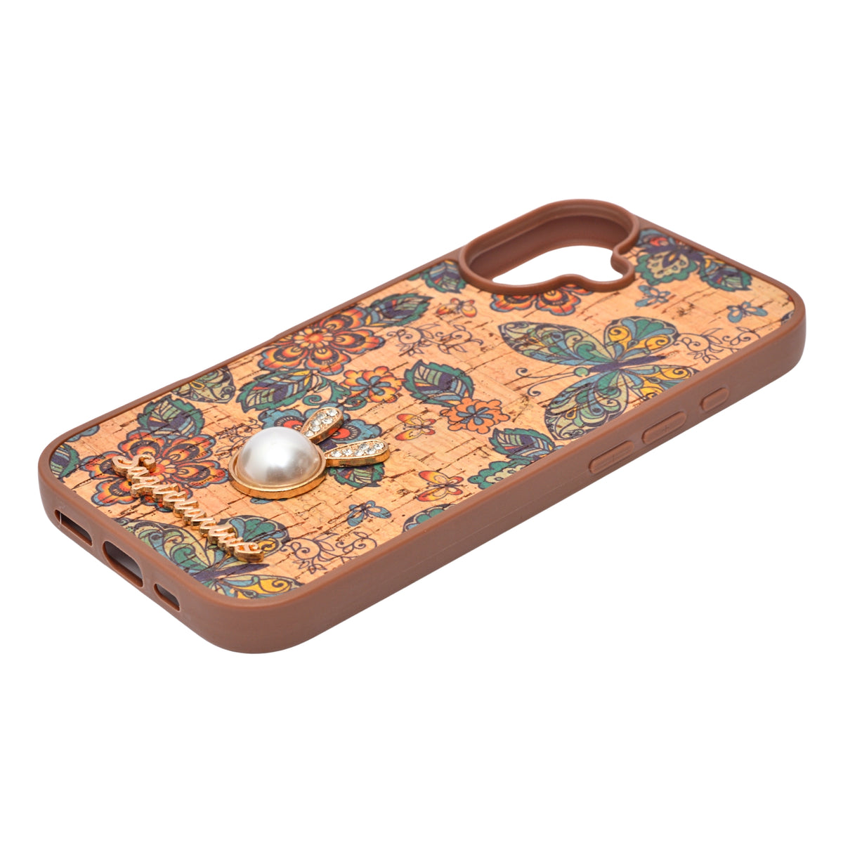 Bohemian Ethnic Print Cork Texture with Pearl Detail Phone Case for iPhone 17