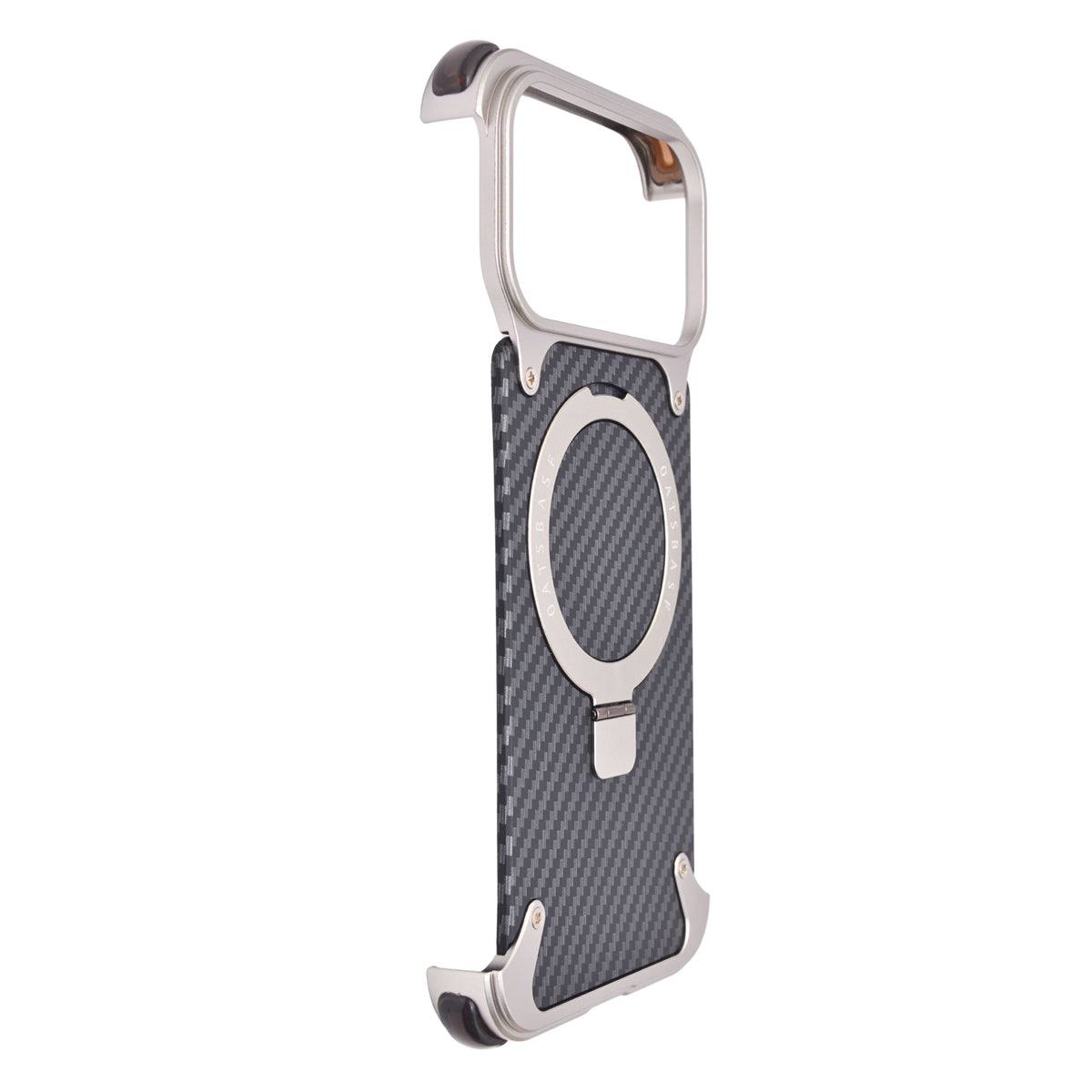 Frameless Carbon Fiber Metal Bumper Case with MagSafe Ring Stand Phone Case for iPhone 17 Pro Max