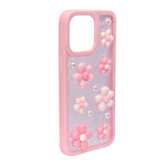 3D Pink Floral Pearl Design Protective Phone Case for iPhone 15 Pro Max