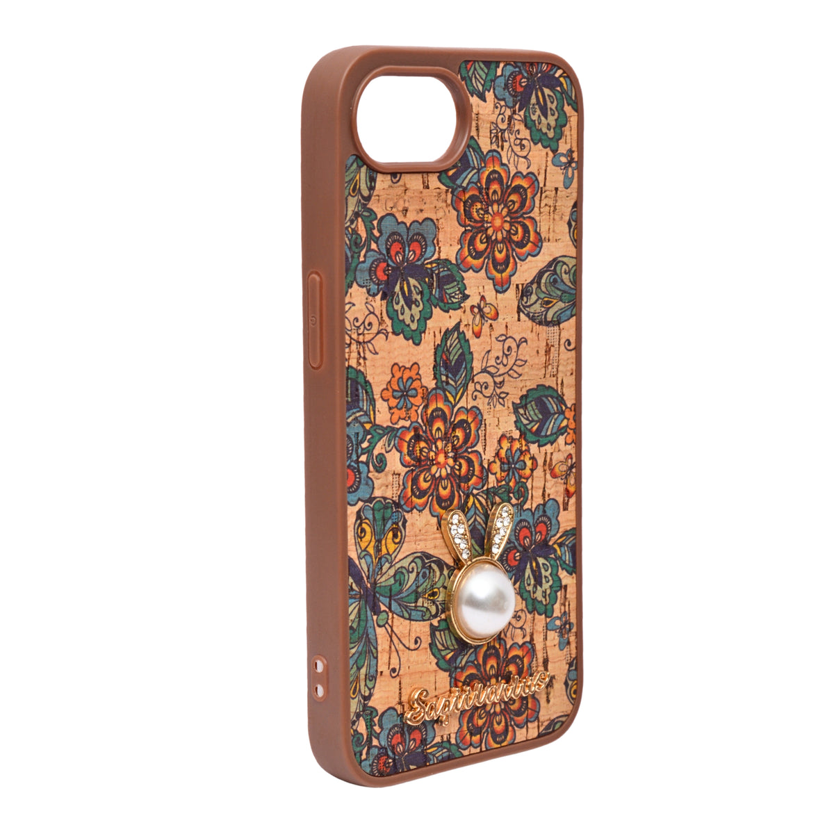 Bohemian Ethnic Print Cork Texture with Pearl Detail Phone Case for iPhone 16e