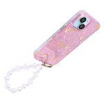 Sparkle Floral Bow with Pearl & Butterfly Charm Wristlet Phone Case for iPhone 15