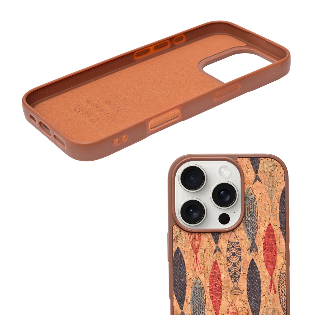 Bohemian Ethnic Print Cork Texture with Pearl Detail Phone Case for iPhone 16 Pro