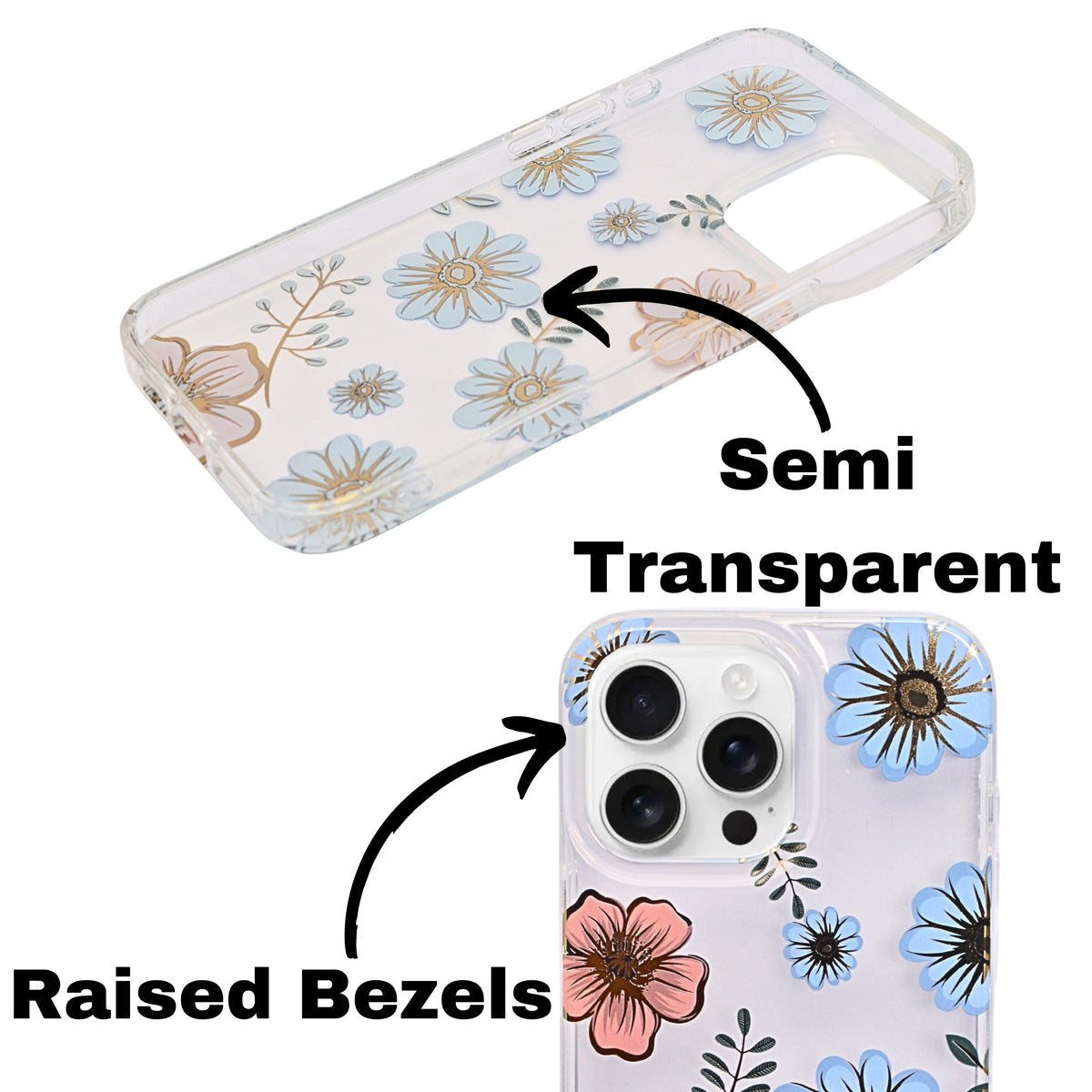 Vibrant Transparent Floral Pattern Phone Case for iPhone 16 Pro Max