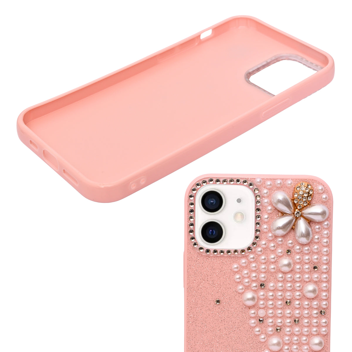 Luxury Glitter Finish with 3D Pearl Flower Design Phone Case for iPhone 12 / 12 Pro