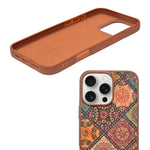Bohemian Ethnic Print Cork Texture with Pearl Detail Phone Case for iPhone 16 Pro Max