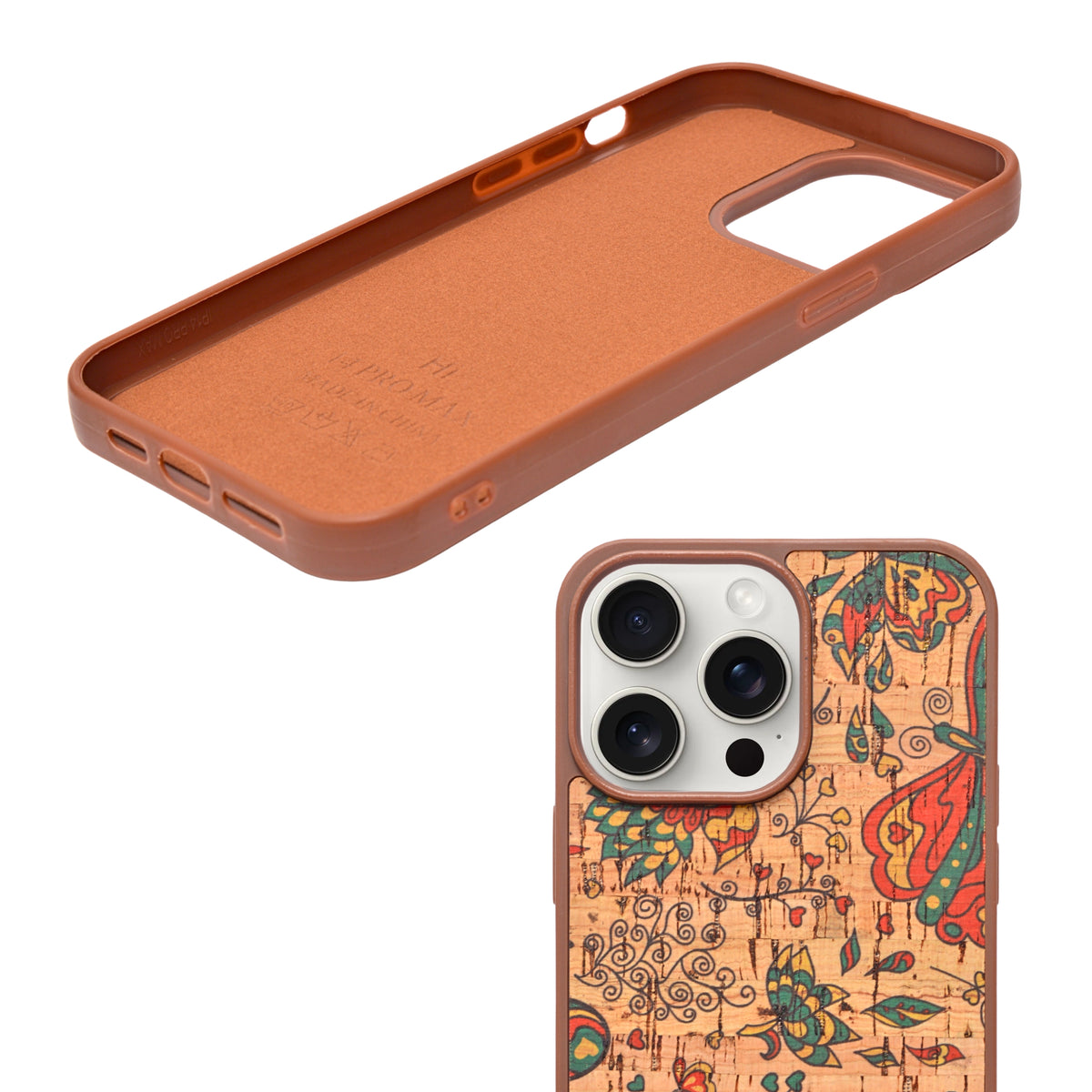 Bohemian Ethnic Print Cork Texture with Pearl Detail Phone Case for iPhone 14 Pro Max