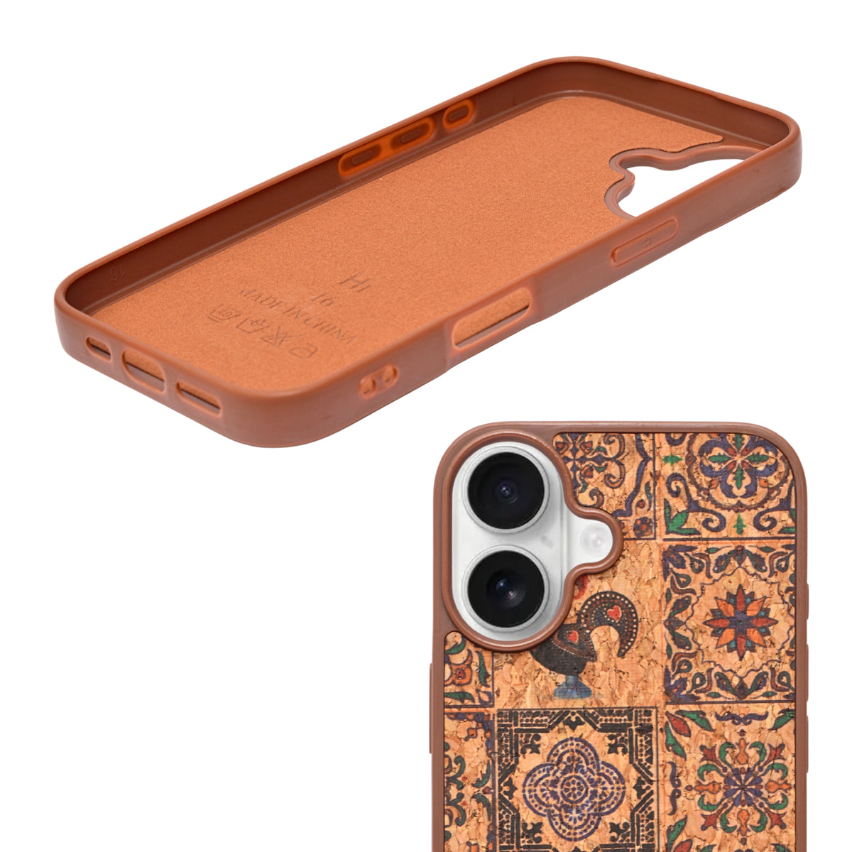 Bohemian Ethnic Print Cork Texture with Pearl Detail Phone Case for iPhone 16