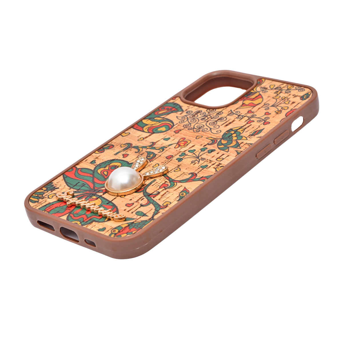 Bohemian Ethnic Print Cork Texture with Pearl Detail Phone Case for iPhone 12 / 12 Pro